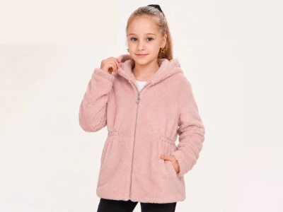 Toptan MARKAM PİNK kapşonlu Peluş Welsoft Kız Mont  - Toptan Çocuk Giyim Beniz Kids