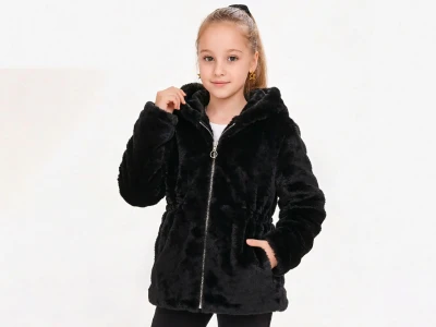 Toptan MARKAM PİNK kapşonlu Peluş Welsoft Kız Mont  Black - Beniz Bebe