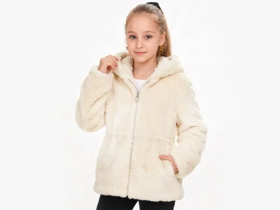 Toptan MARKAM PİNK kapşonlu Peluş Welsoft Kız Mont  Cream - Beniz Bebe