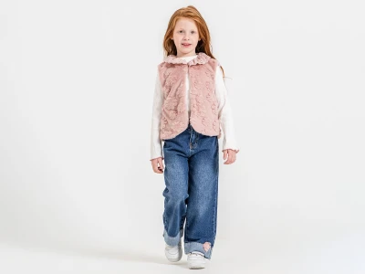 Toptan ECOLKIZ Peluş Yelekli Üçlü Kız Takım - Toptan Çocuk Giyim Beniz Kids