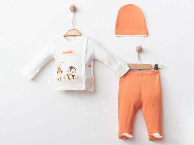 Penguan Baskılı Kız Bebe 3lü Set