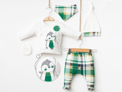Toptan MİNİZEYN Penguen Baskılı Erkek  Bebe 5li Set - Toptan Çocuk Giyim Beniz Kids