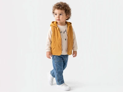 Toptan BAM-BİNO Penguen Baskılı Kapşonlu Yelekli Erkek Bebe Takım  - Toptan Çocuk Giyim Beniz Kids