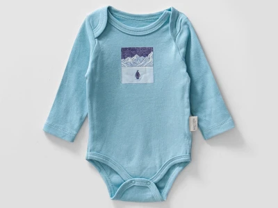 Toptan BAM-BİNO Penguen Desenli Erkek Bebe Çıtçıtlı Badi  MAVİ - Beniz Bebe