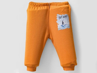 Toptan BAM-BİNO Penguen Desenli Erkek Bebe Tek Alt TURUNCU - Beniz Bebe