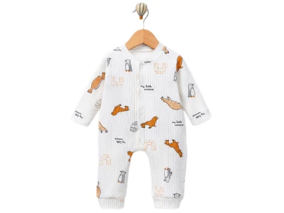 Toptan SÜPERMİNİ  Penguen & Fok Balığı Desenli Erkek Bebe Tulum  - Toptan Çocuk Giyim Beniz Kids