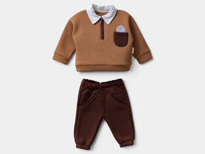 Toptan BAM-BİNO Penguen İşlemeli 3 İp Erkek Bebek Takım - Toptan Çocuk Giyim Beniz Kids