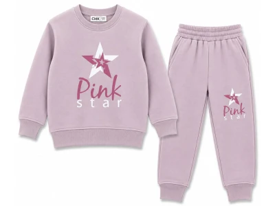 Toptan CMK Pink Star Baskılı 3 İp Şardonlu Kız Takım  GÜLKURUSU - Beniz Bebe