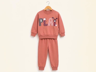 Toptan FEELY KİDS Play Nakışlı Kız Takım  - Toptan Çocuk Giyim Beniz Kids
