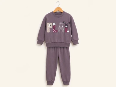 Toptan FEELY KİDS Play Nakışlı Kız Takım  MÜRDÜM - Beniz Bebe