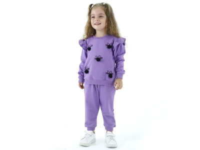 Toptan BICIR KİDS Ponpon İşlemeli Fırfırlı Kız Takım  - Toptan Çocuk Giyim Beniz Kids