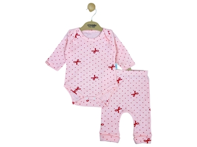Toptan SÜPERMİNİ  Puan Desenli Kız Bebe Takım - Toptan Çocuk Giyim Beniz Kids