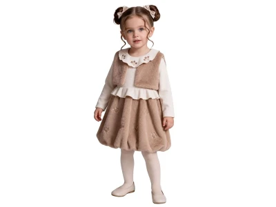 Toptan AYD KİDS Puluş Yelekli Kız Çocuk Elbise - Toptan Çocuk Giyim Beniz Kids