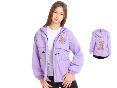 Toptan ASYA Rabbit Baskılı Kapşonlu Kız Yağmurluk - Toptan Çocuk Giyim Beniz Kids