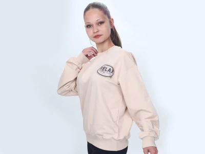 Toptan VIZVIZ Relax Armalı 2 İp Kız Sweat  BEJ - Beniz Bebe