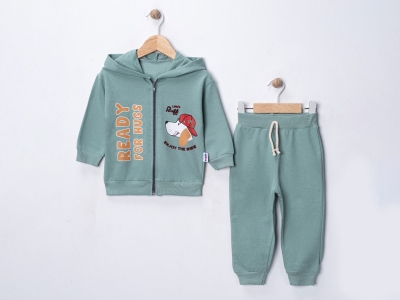 Toptan FERİX BABY Ruff Baskılı Erkek Bebe Takım لون أخضر - Beniz Bebe
