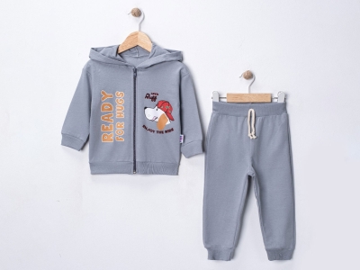 Toptan FERİX BABY Ruff Baskılı Erkek Bebe Takım رمادي - Beniz Bebe