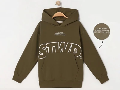 Toptan RUHAT KİDS STWD Baskılı Kanguru Cepli Kapşonlu 3 İp Şardonlu Erkek Sweat  - Toptan Çocuk Giyim Beniz Kids
