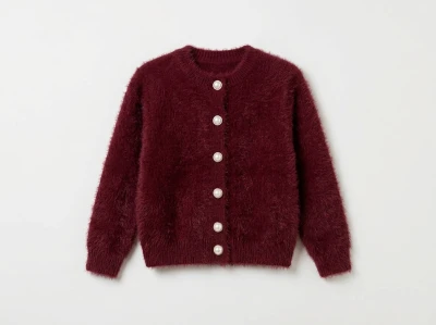 Toptan TOLGA KİDS Sakallı Kumaş Kız Çocuk Hırka Burgundy - Beniz Bebe