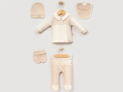 Toptan CAYZEN Şal Desenli Erkek Bebe Hastane Çıkışı 5'li Set  - Toptan Çocuk Giyim Beniz Kids