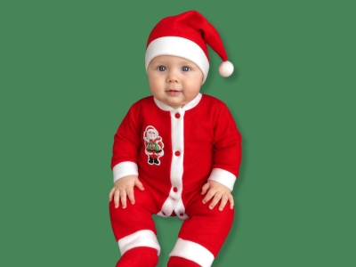 Toptan DENİTO Şapkalı Noel Yılbaşı Bebe Tulum - Toptan Çocuk Giyim Beniz Kids