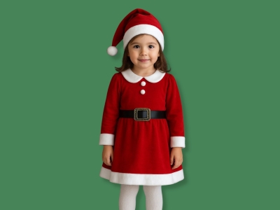 Toptan DENİTO Şapkalı Noel Yılbaşı Elbise - Toptan Çocuk Giyim Beniz Kids