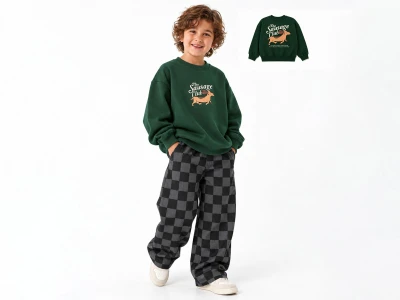 Toptan KİDS ROOM Sausage Baskılı Şardonsuz 3 İp Gabardin Altlı Erkek Takım - Toptan Çocuk Giyim Beniz Kids