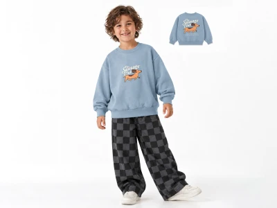 Toptan KİDS ROOM Sausage Baskılı Şardonsuz 3 İp Gabardin Altlı Erkek Takım MAVİ - Beniz Bebe