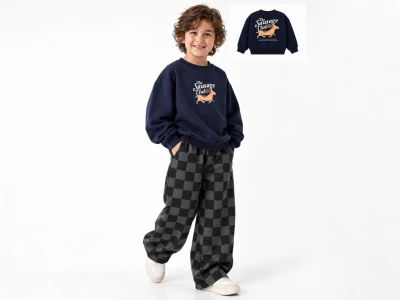 Toptan KİDS ROOM Sausage Baskılı Şardonsuz 3 İp Gabardin Altlı Erkek Takım LACİVERT - Beniz Bebe