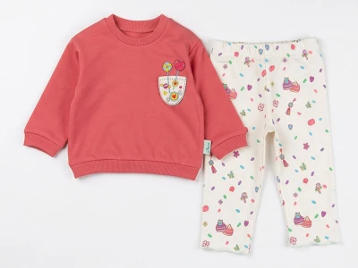 Toptan COMİX Şeker Baskılı Kız Bebek Takım - Toptan Çocuk Giyim Beniz Kids