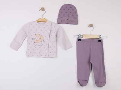 Sincap Baskılı Yeni Doğan Kız Bebe 3lü Set