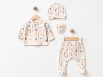 Toptan ESYA Sirk Desenli Yenidoğan Zıbın Set - Toptan Çocuk Giyim Beniz Kids