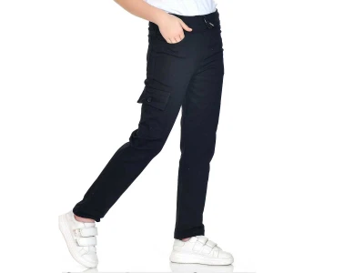 Lacivert Renk Düz Paça Komando Cepli Unisex Kompakt Okul Tek Alt 