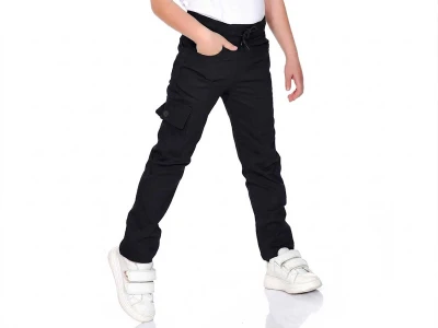 Siyah Renk Düz Paça Komando Cepli Unisex Kompakt Okul Tek Alt 