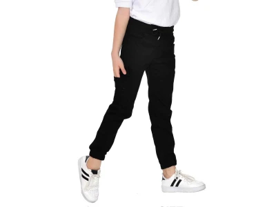 Siyah Renk Lastikli Paça Unisex Okul Keten Pantolon 