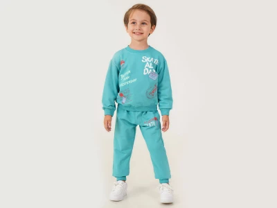 Toptan POYRAZ Skate Baskılı Erkek Takım  أزرق فاتح - Beniz Bebe