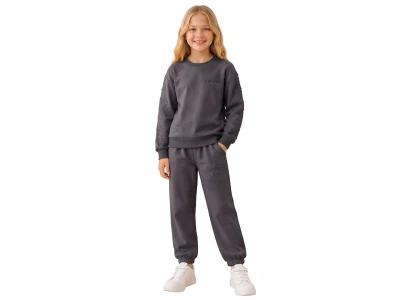 Toptan PALM LİFE Smiley Baskılı Yıldız Nakışlı Kız Takım  - Toptan Çocuk Giyim Beniz Kids