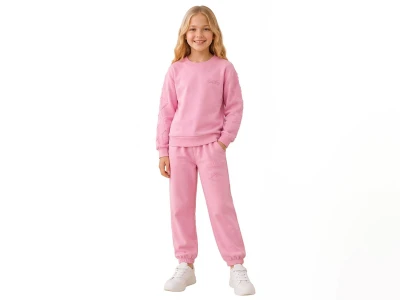 Toptan PALM LİFE Smiley Baskılı Yıldız Nakışlı Kız Takım  Pink - Beniz Bebe