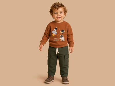 Toptan LUCY Space Baskılı 3 İp Şardonlu Erkek Takım  Dark Coffee - Beniz Bebe