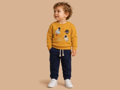 Toptan LUCY Space Baskılı 3 İp Şardonlu Erkek Takım  HARDAL - Beniz Bebe
