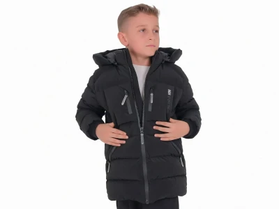 Toptan ROBİN Sport Baskılı Cepli Fermuarlı Kapşonlu Erkek Mont  - Toptan Çocuk Giyim Beniz Kids