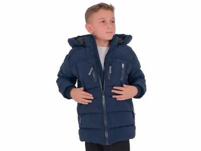 Toptan ROBİN Sport Baskılı Cepli Fermuarlı Kapşonlu Erkek Mont  LACİVERT - Beniz Bebe