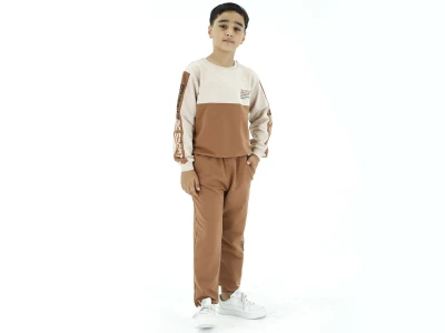Toptan BICIR KİDS Sport Baskılı Erkek Takım  KAHVERENGİ - Beniz Bebe