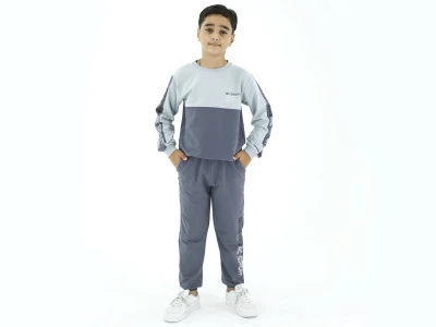 Toptan BICIR KİDS Sport Baskılı Erkek Takım  GRİ - Beniz Bebe