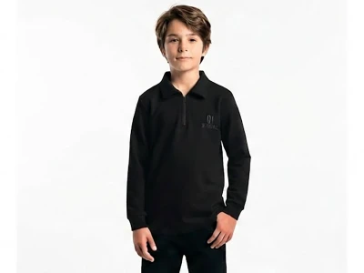 Toptan TANEM KİDS Sport Baskılı Fermuarlı Erkek Sweat  SİYAH - Beniz Bebe