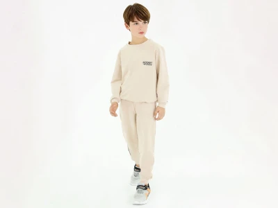 Toptan BICIR KİDS Sport Wear Baskılı Erkek Takım  BEJ - Beniz Bebe