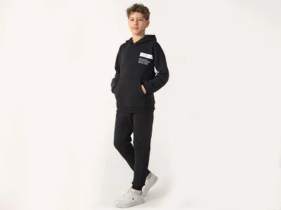 Toptan RUHAT KİDS Sporty Baskılı Kapşonlu Şardonlu 3 İp Erkek Takım - Toptan Çocuk Giyim Beniz Kids