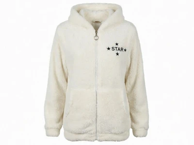 Toptan STAR POP Star Nakışlı Well Soft Peluş Erkek Hırka BEYAZ - Beniz Bebe