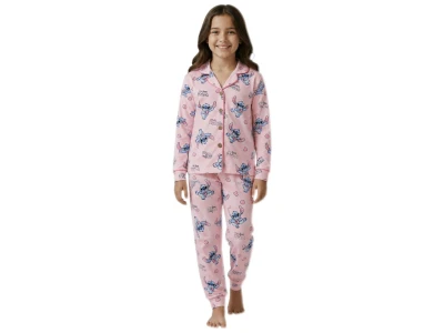 Toptan SÜPERMİNİ  Stitch Desenli Kız Pijama Takım - Toptan Çocuk Giyim Beniz Kids