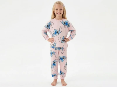 Toptan İSOBEL Stitch Desenli Kız Pijama Takım - Toptan Çocuk Giyim Beniz Kids